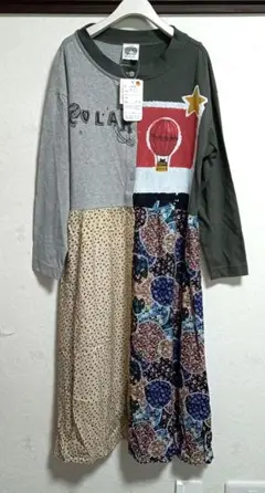 新品タグ付♡スカラー♡パッチワークデザイン長袖ワンピース
