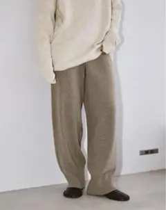 【todayful】ソフトウールワイドパンツ 36グレイッシュベージュ