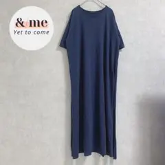 アトリエシックス　半袖カットソーワンピース　ロング　スリット　ネイビー　コットン