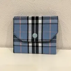 【SALE】ハンドメイド　蛇腹財布　コンパクト財布　ブルーのタータンチェック柄