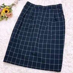 インデックス【Ⅿ】ひざ丈タイトスカート　チェック柄　ウエストゴム　スリット
