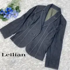 【Leilian】レリアン ストライプデニムジャケット リネン混