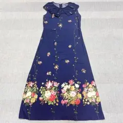 ノースリーブワンピース(9号)花柄　フリル　フェミニン　ふるじょ　Aライン　大人