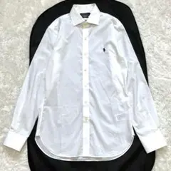 未使用級 現行】ポロラルフローレン　スリムフィット白シャツ 刺繍 長袖 QRタグ