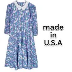 【レトロ】 アメリカ製 レトロ 花柄 ワンピース M-24