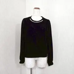 Sorridere パール付きレーストップス ブラック（L）長袖 上品フォーマル