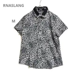 ⭐️美品RNASLANG(M)豹柄モノトーンシャツ　半袖　レオパード　黒灰色系