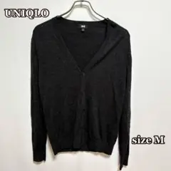 ユニクロ　エクストラファインメリノウールニットカーディガン（M）ダークグレー系
