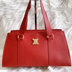 美品✨CELINE ハンドバッグ トリオンフ金具 キャビアスキン レザー レッド