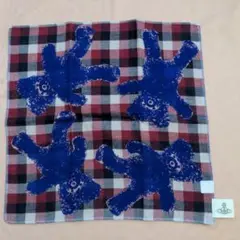 クマプリント チェック柄ハンカチ 約50cm