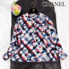 極美品♡ CHANEL シャネル マルチカラー ブラウス ココマーク 34