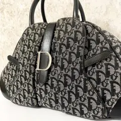 美品 Christian Dior トロッター ダブルサドル ハンドバッグ 黒