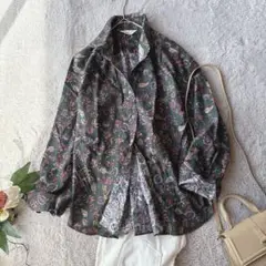 美品(L)長袖シャツ/ブラウス/コットン100%/綿/総柄/日本製/オリエンタル
