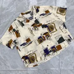Gleeful オープンカラーシャツ 総柄 半袖 クリーム系 Mサイズ　オシャレ