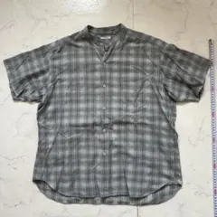 ＪＵＮMENグレー チェック柄 半袖シャツ バンドカラーサイズM値下げ即買いNG