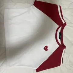 ハート刺繍ラグランTシャツ ホワイト/レッド ミニTシャツ