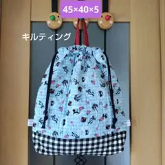 ナップサック大きめ☆ハンドメイド☆着替え袋大きめ☆キルティング巾着☆ネコ柄