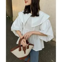 Hinari ヒナリ　ビッグカラーペプラムブラウス