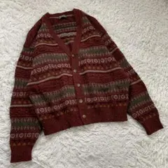 NORMAN (LL) 日本製 ウール 総柄 ニット カーディガン 刺繍
