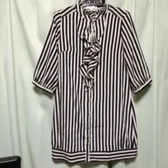 ミニマム　MINIMUM ストライプ フリル 七分袖 シャツワンピース