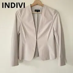 美品✨インディヴィ 洗える ノーカラージャケット　ストレッチ　ピンクベージュ36