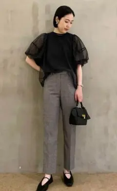 ミラオーウェン チュールレイヤードパフスリーブトップス