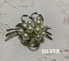 SILVER パール ブローチ