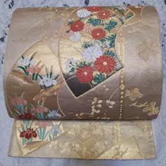 正絹六通袋帯✿ゴールドに四季の花✿振り袖フォーマル