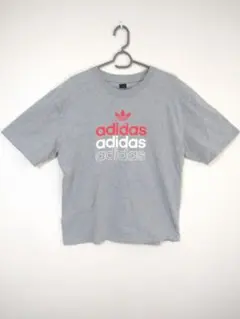00'sアディダス　adidas　Tシャツ　メンズXL　グレー　前面ロゴ