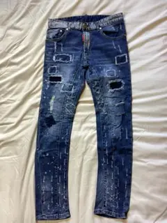 デニム ニューファッション スリム ペイント ダメージリペア W31 USED