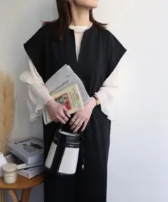 ap retro Fサイズ 黒ノースリーブロングワンピース 春夏秋 カジュアル