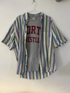 古着　used ボタンダウン　マルチストライプ　半袖　シャツ　kiaris
