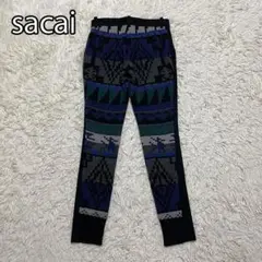 sacai ニットパンツ 2014年 異素材切り替え ドッキング 総柄