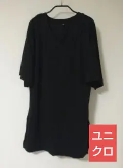 【ユニクロ】半袖Vネックチュニック Mサイズ ブラック
