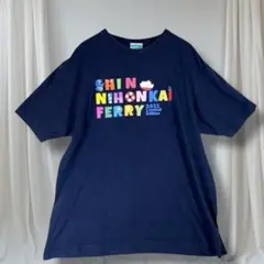 【限定】フェリーTシャツ XL ネイビー 綿100 船柄 ロゴ入り ユニセックス