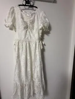ホワイト レース 半袖 ロングワンピース
