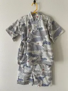 甚平　くろわっさんずべべ　白系　くじら柄　120