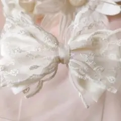 ヘアアクセサリー✿ビッグリボン✿バレッタ✿ホワイト✿レース✿まとめ髪✿韓国✿春夏