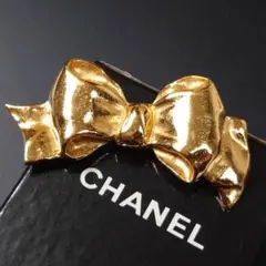 極美品✨ 箱付き CHANEL ブローチ リボン モチーフ 希少 刻印 ゴールド