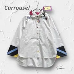 Y4575【個性的】カラフル刺繍シャツ カラーボタン 長め丈 S イベント衣装