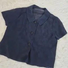 シャツ ブラウス 刺繍 昭和 レトロ ネイビー ladies fashion M