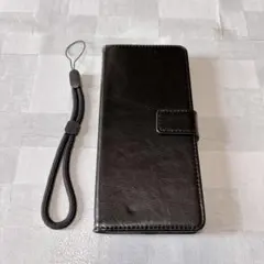【機種不明】スマホケース　手帳型　ブラック　ストラップ付き
