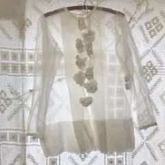 トワヴァーズ towavase シルク オーガンジー ブラウス 布花ネックレス付