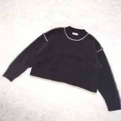 ヘルム セーター(M)サイドステッチ ショート ブラック 抜け感 ゆったり