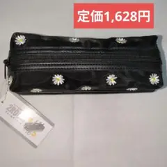 新品　カミオジャパン　2ルームペンケース　メッシュ　刺繍　花柄　ブラック