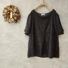 花柄刺繍デザイン /フレア袖/大人可愛い/オフィスカジュアル/く
