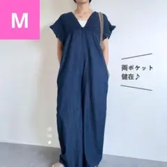 新品 しまむら laxdantia デニムシャーリングサロペット M 中紺