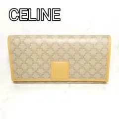 CELINE マカダム柄 二つ折り 長財布 レザー ベージュ系 茶 ブラウン