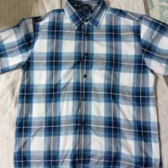 YAGO 半袖シャツ Lサイズ 青と白のチェック柄