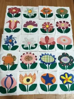 パッチワーク　キルトトップ　花畑20枚